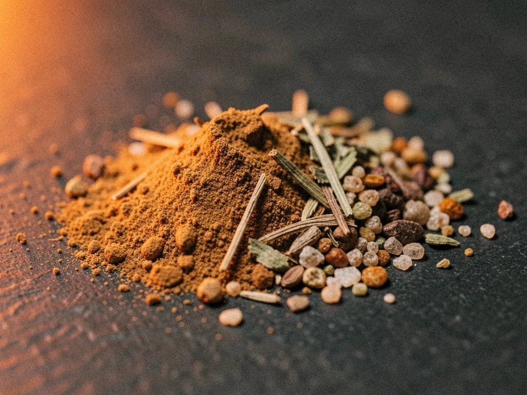 Botanical supplement ingredients on dark surface
