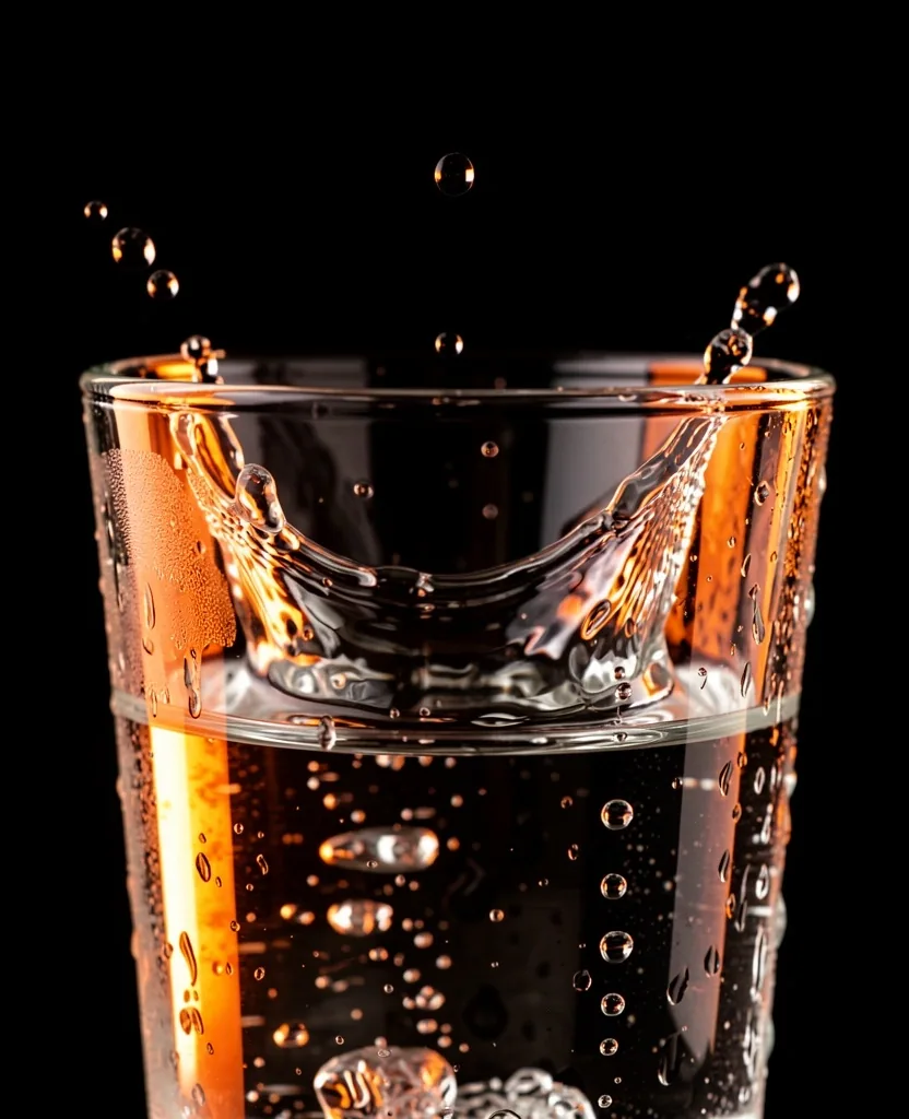 Glass of water with warm light reflection