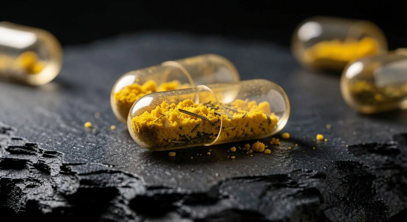 Close-up of finely milled botanical extract powder on a dark surface