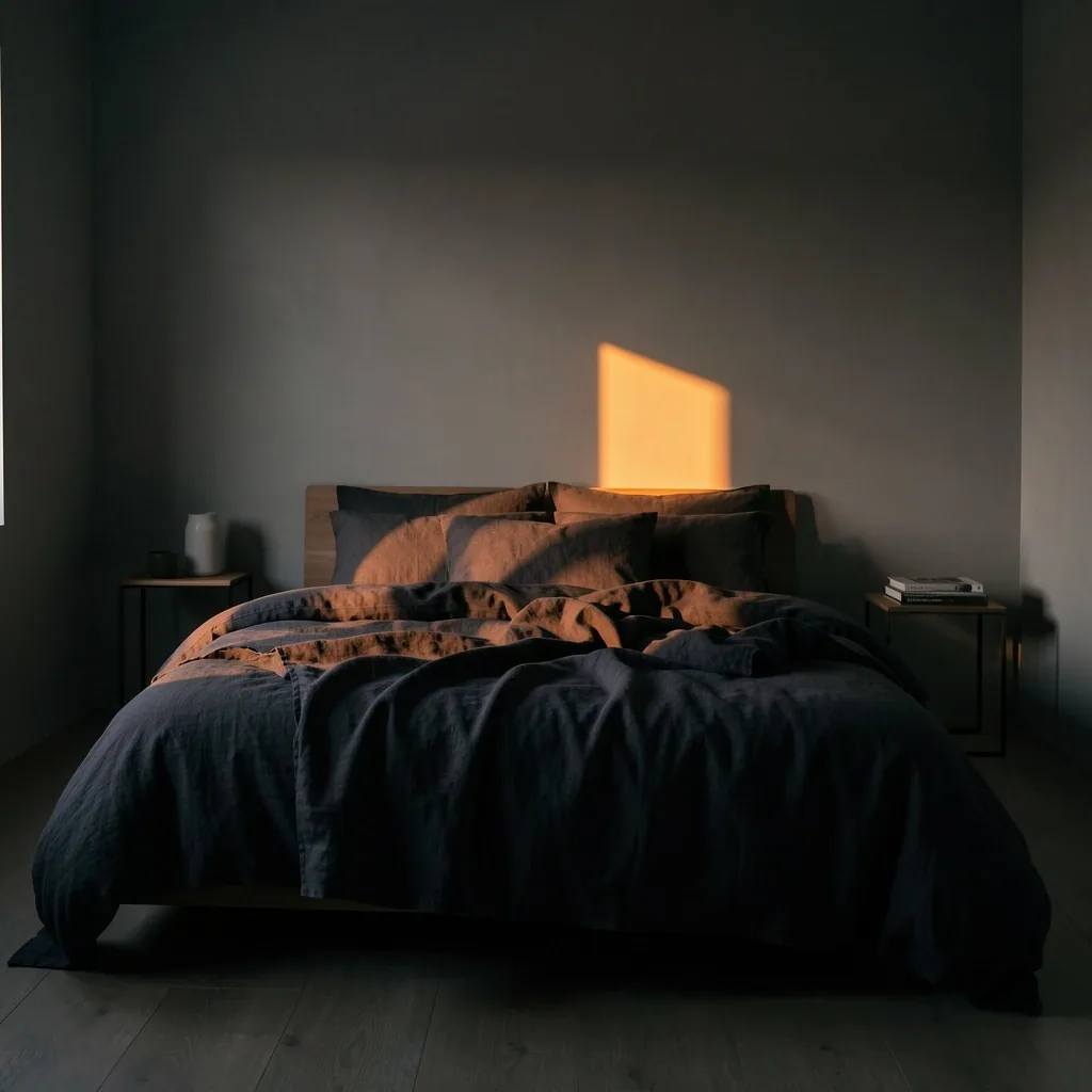Minimalist bedroom with morning light